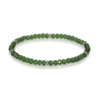 Emerald green faceted bead bracelet with silver spacer accents.
