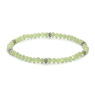 Light green faceted jade beaded bracelet with silver spacer accents.
