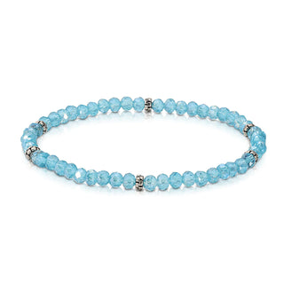 Light blue faceted beaded bracelet with silver spacer accents.
