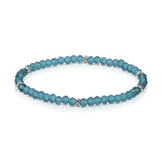 Teal faceted beaded bracelet with silver spacer accents.
