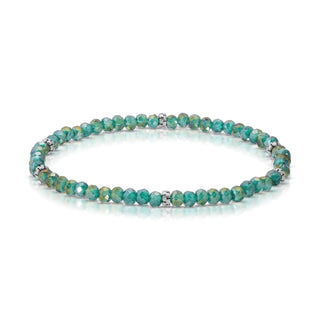 Teal faceted bead stretch bracelet with silver spacer accents.
