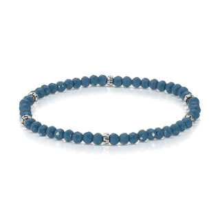 Blue faceted beaded bracelet with silver spacer accents.
