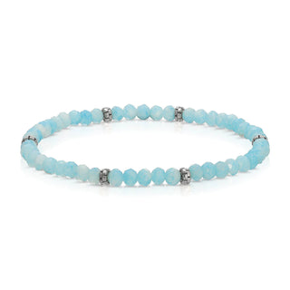 Light blue beaded bracelet with silver spacer accents.
