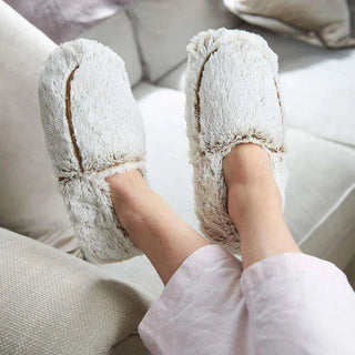 Cozy Warmies Marshmallow Brown Microwavable Slippers: plush, soothing warmth for relaxing comfort at home.
