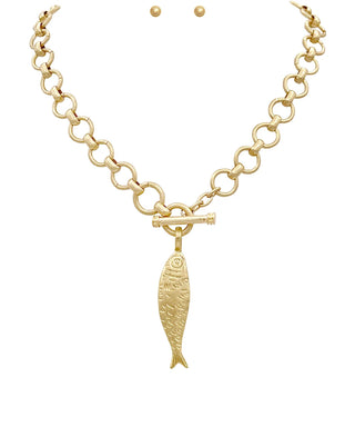 Gold Fish or Goldfish Toggle Pendant Necklace
