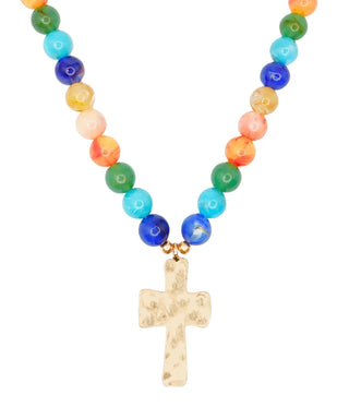 Salt of the Earth Beaded Magnetic Necklace with Gold Cross

