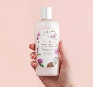 FHF Three Milk™ Whipfoliant™ Ageless Cleanser in elegant tube with soft whipped texture for youthful skin care