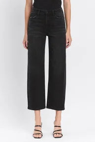 Lovervet - T6616 Black Non Distressed Barrel Leg Jeans