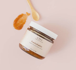 FHF Bourbon Bubbler Liquor Infused Body Polish in a sleek jar, perfect for gentle exfoliation and smooth, nourished skin.