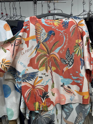 Terracotta Palms & Parrots Batwing Top
