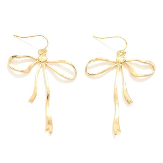 Gold Metal Bow Drop Earrings