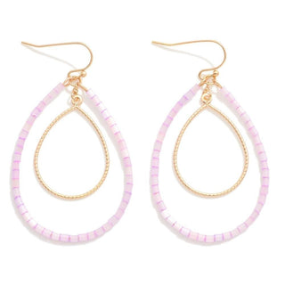 Lilac Beaded Nesting Teardrop Earrings on White Background - Elegant and Trendy Jewelry Accessory for Any Outfit