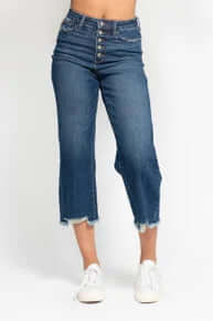 Judy Blue 88887 Cropped Wide Leg Button Fly Jeans - stylish, versatile denim for a chic, trendy look.