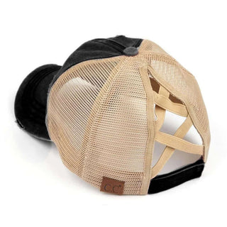 Sleek BLACK HAT with stylish ecru mesh and customizable initials, perfect for a trendy and personalized look.