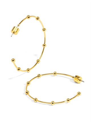 Alternate view of Gold Bead Accent Hoop Earrings
