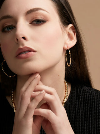 Gold Bead Accent Hoop Earrings
