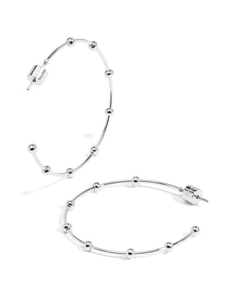 Silver Bead Accent Hoop Earrings
