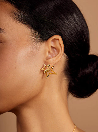 Alternate view of Gold Star Pave Stone Layered Earrings
