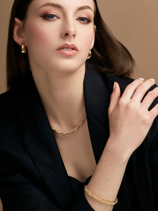Gold Braided Twisted Link Necklace
