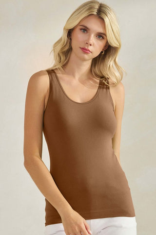 COFFEE BRA Buttery Soft Reversible Seamless Tank w/ Built In Bra