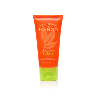 California Mango exfoliating scrub in orange tube with green base, 2.2 fl oz.
