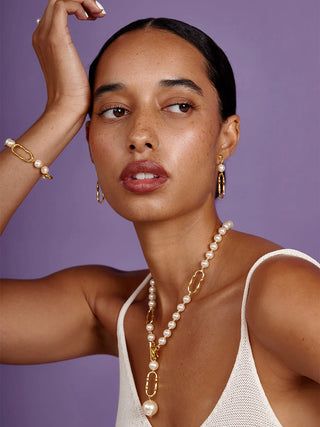 Alternate view of Pearl & Bamboo Link Gold Magnetic Bracelet
