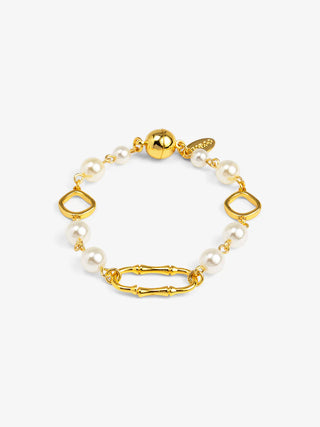 Pearl & Bamboo Link Gold Magnetic Bracelet
