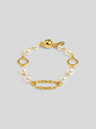 Pearl & Bamboo Link Gold Magnetic Bracelet