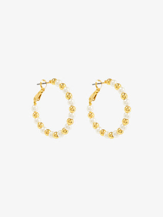 Pearl & Gold Bead Hoop Earrings
