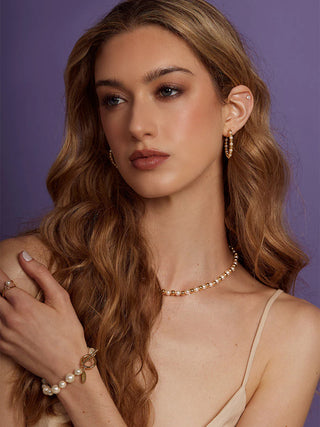 Alternate view of Pearl & Gold Bead Hoop Earrings
