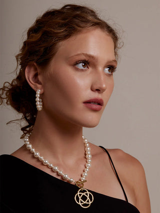 Alternate view of Silver Clover Charm Pearl Necklace
