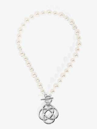 Silver Clover Charm Pearl Necklace
