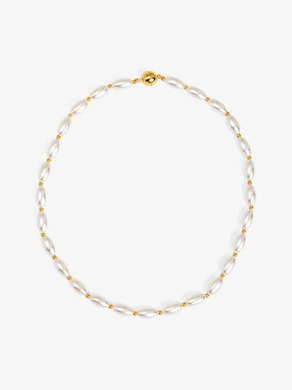 Rice Pearl & Gold Bead Magnetic Necklace

