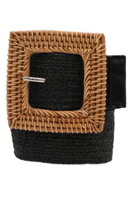 Black Wood Buckle Stretch Belt FINAL SALE