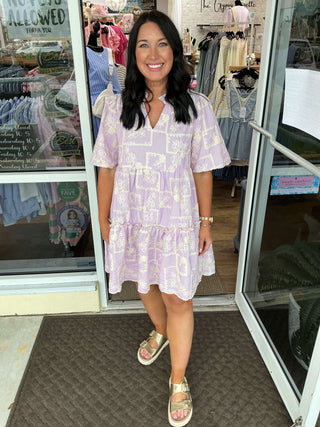 VOY Orchid Striped Cotton Floral Embroidered Dress - Elegant and stylish dress with vibrant floral embroidery and stripes.