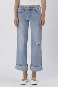 Lovervet - LV1525 Lt Wash Mid Rise Wide Cuff Jeans