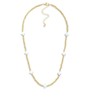 White Dainty Cross Gold Bead Necklace