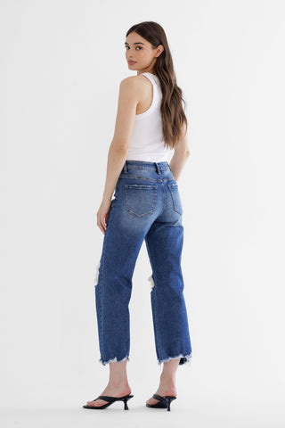 MICA F3048M Jeans 90s Vintage Crop Flare Dark Wash Distressed