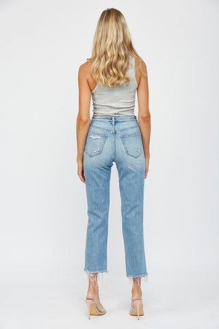 MICA T3014 Jean Med Wash High Rise Straight Leg Distressed