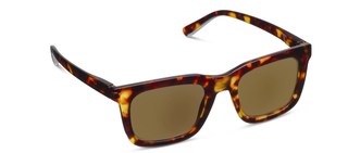 Tortoiseshell rectangular sunglasses with brown polarized lenses and dark tortoise acetate frames.
