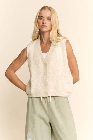 Davi & Dani Heather Cream Sleeveless Sweater Vest Top