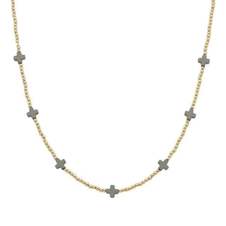 Elegant Grey Dainty Cross Necklace with Gold Beads for a Stylish Look
