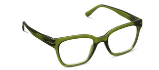 Olive green square-frame progressive eyeglasses with clear lenses and dark temples.
