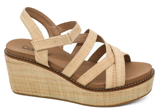 Corkys All Nighter Strappy Raffia Wedge Sandal - Beige, Stylish Summer Shoe, Final Sale