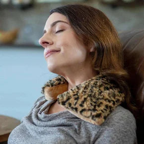 Warmies Leopard Microwavable Neck Wrap offering soothing relief with stylish leopard print design.