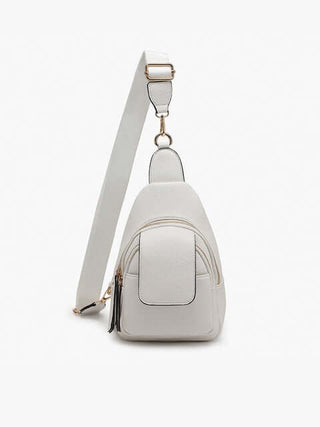 IVORY Sophia Sling Bag w/ Flapover Pocket Crossbody in soft ivory, elegant and versatile for any occasion.
