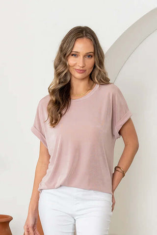 Sew In Love Relaxed Rolled Sleeve Shine Top in various colors, showcasing stylish, comfortable, and versatile fashion.
