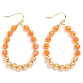 Alt text: "Elegant Coral Faceted & Gold Bead Teardrop Earrings on White Background - Perfect for Any Occasion