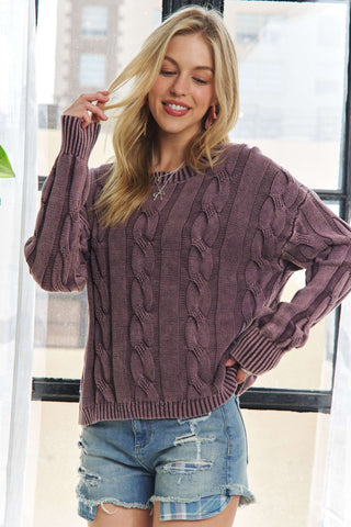 Adora Mineral Wash Cable Knit Sweater Top (2 COLORS)