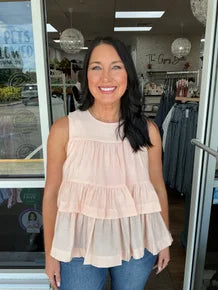 Double Ruffle Sleeveless Top (2 COLORS) Heyson